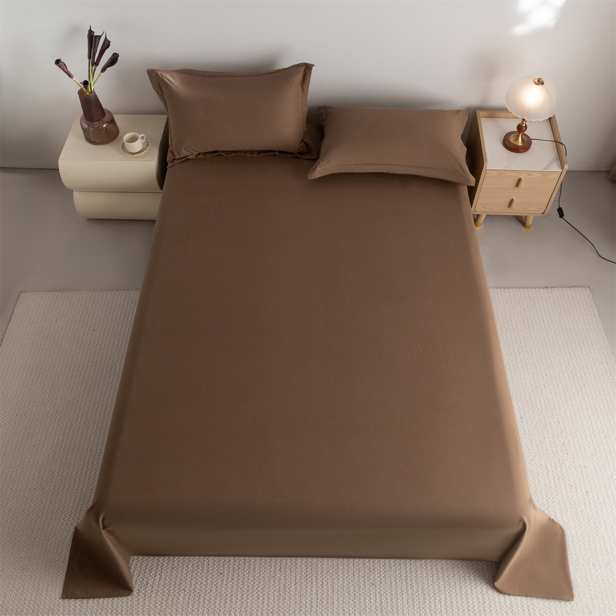 91家纺网 家纺一手货源 找家纺 宝时兰 2025新款加厚100%全棉高支高密长绒棉纯色磨毛床单纯棉单件床单-系列二【提供买家秀/可定制其他尺寸】 摩卡棕