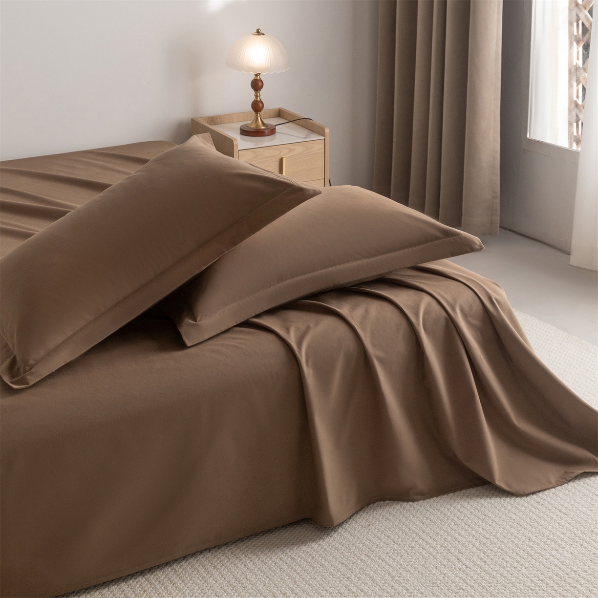 91家纺网 家纺一手货源 找家纺 宝时兰 2025新款加厚100%全棉高支高密长绒棉纯色磨毛床单纯棉单件床单-系列二【提供买家秀/可定制其他尺寸】 摩卡棕
