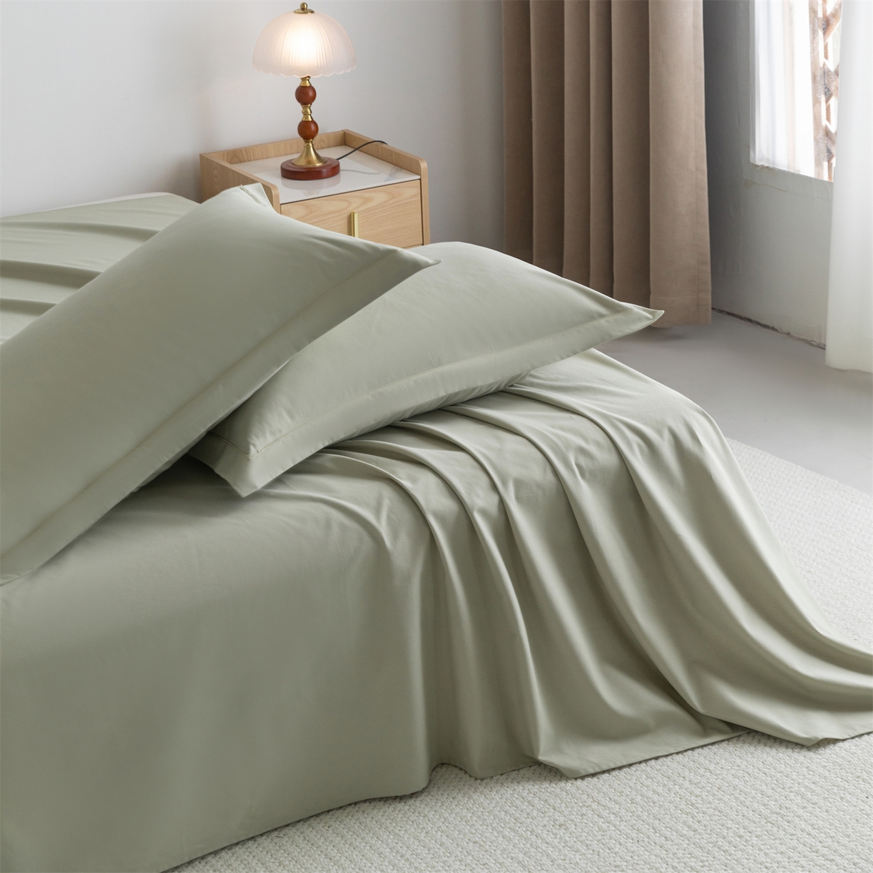 91家纺网 家纺一手货源 找家纺 宝时兰 2025新款加厚100%全棉高支高密长绒棉纯色磨毛床单纯棉单件床单-系列二【提供买家秀/可定制其他尺寸】 沫绿