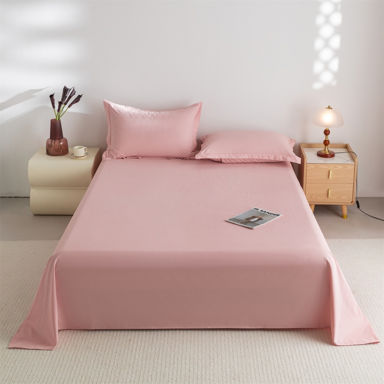 91家纺网 家纺一手货源 找家纺 宝时兰 2025新款加厚100%全棉高支高密长绒棉纯色磨毛床单纯棉单件床单-系列二【提供买家秀/可定制其他尺寸】 木槿粉