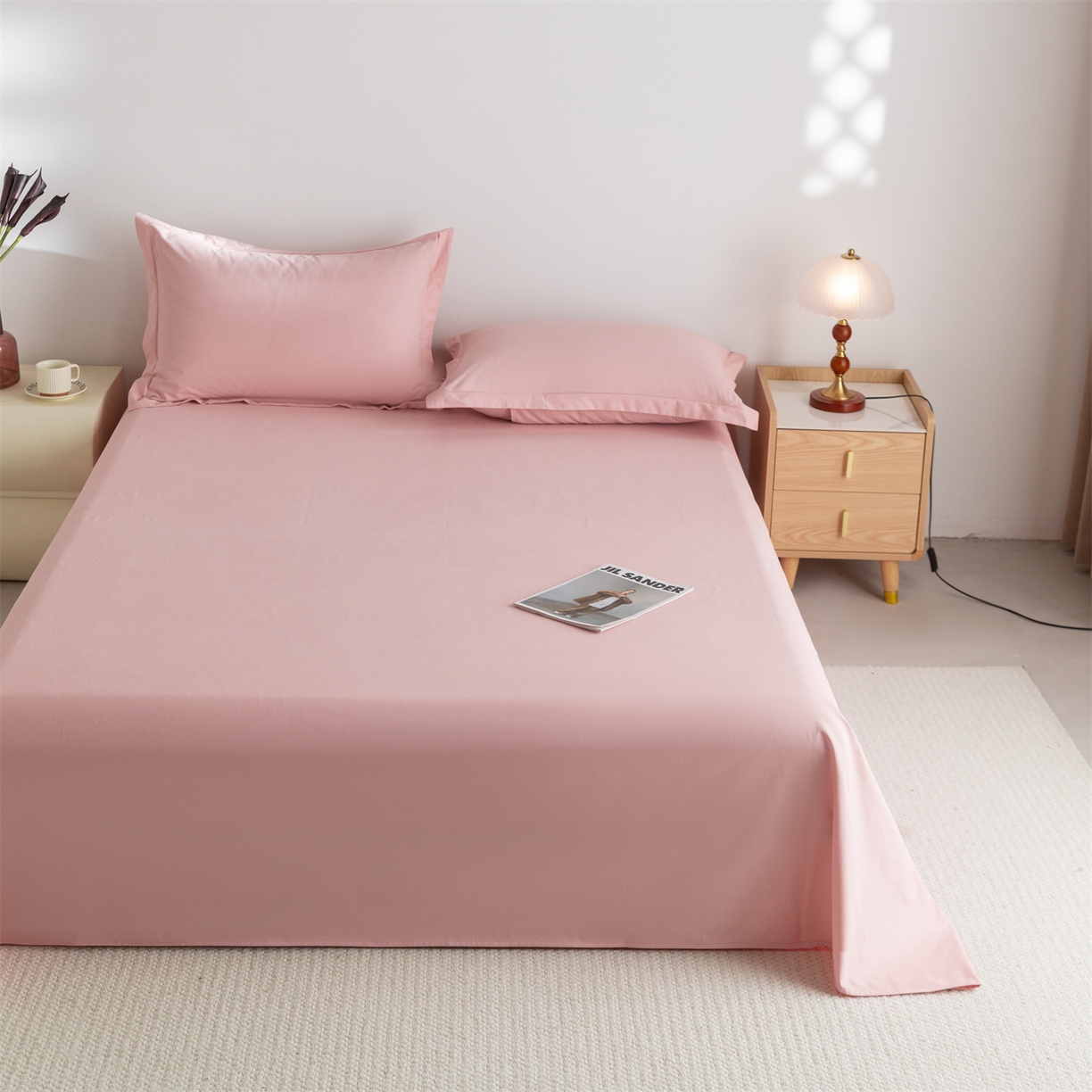 91家纺网 家纺一手货源 找家纺 宝时兰 2025新款加厚100%全棉高支高密长绒棉纯色磨毛床单纯棉单件床单-系列二【提供买家秀/可定制其他尺寸】 木槿粉