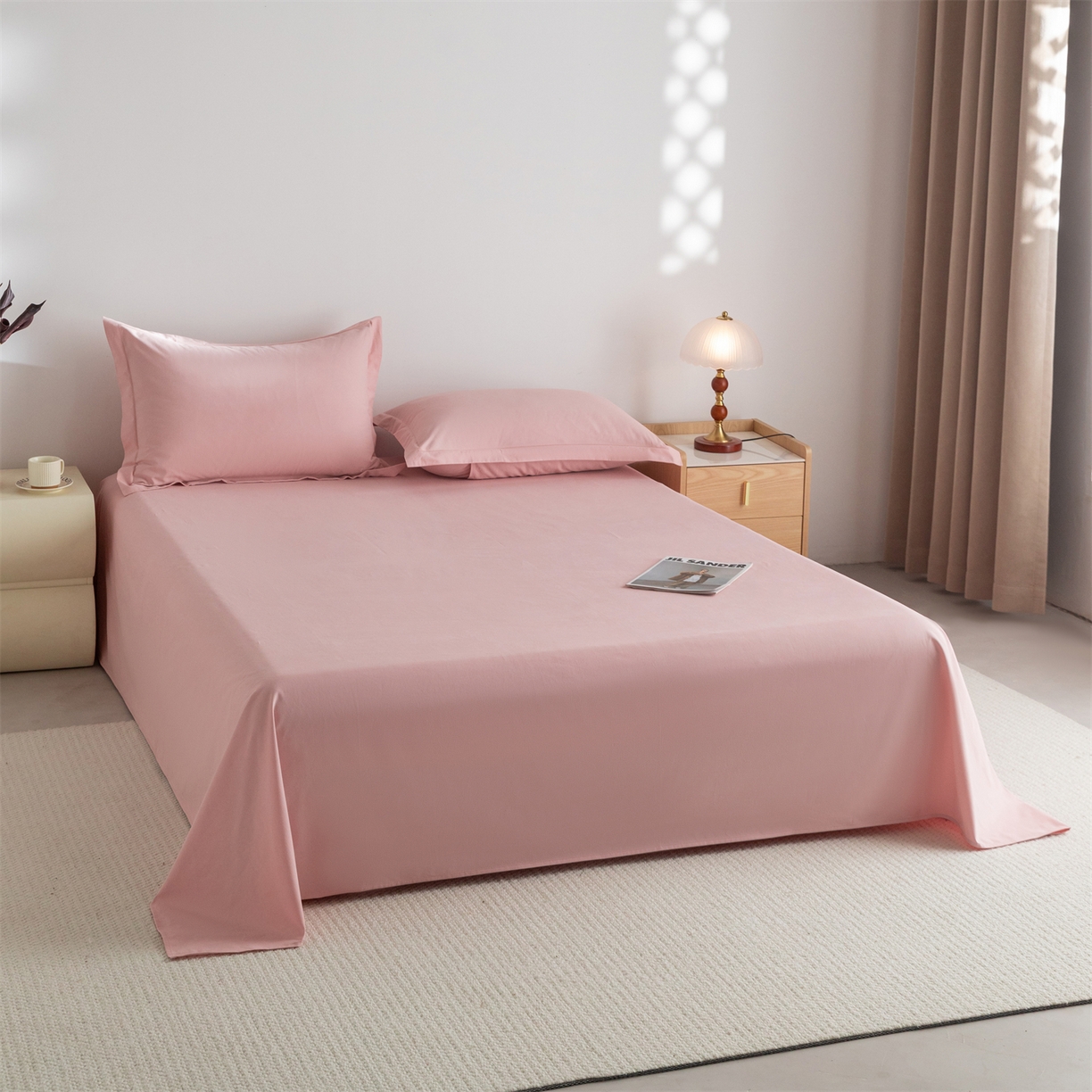 91家纺网 家纺一手货源 找家纺 宝时兰 2025新款加厚100%全棉高支高密长绒棉纯色磨毛床单纯棉单件床单-系列二【提供买家秀/可定制其他尺寸】 木槿粉