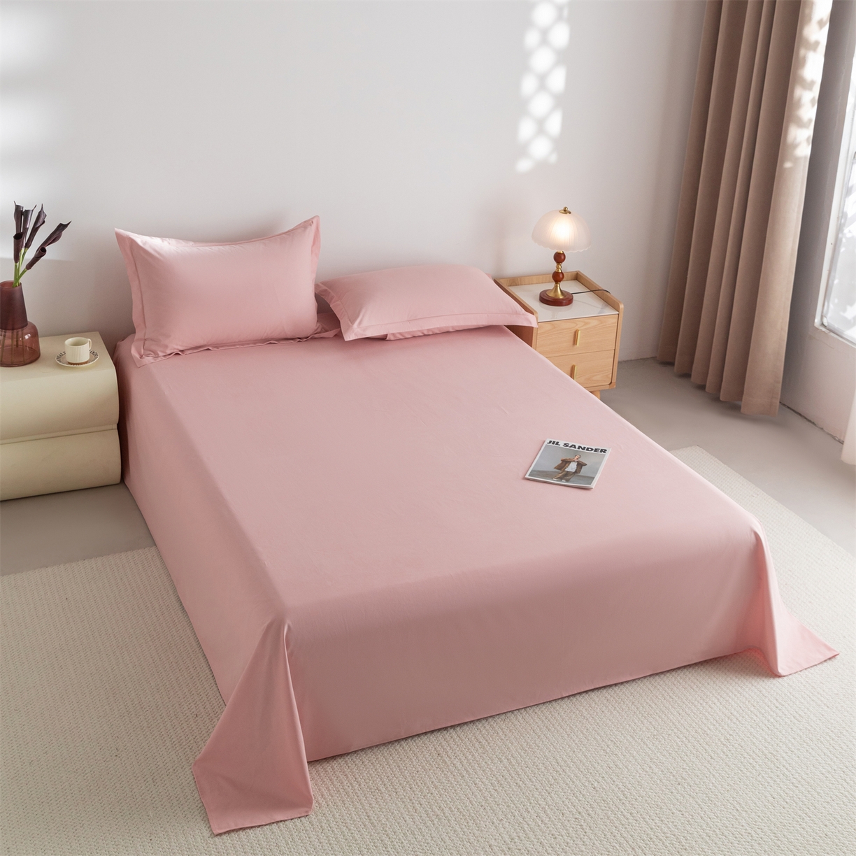 91家纺网 家纺一手货源 找家纺 宝时兰 2025新款加厚100%全棉高支高密长绒棉纯色磨毛床单纯棉单件床单-系列二【提供买家秀/可定制其他尺寸】 木槿粉