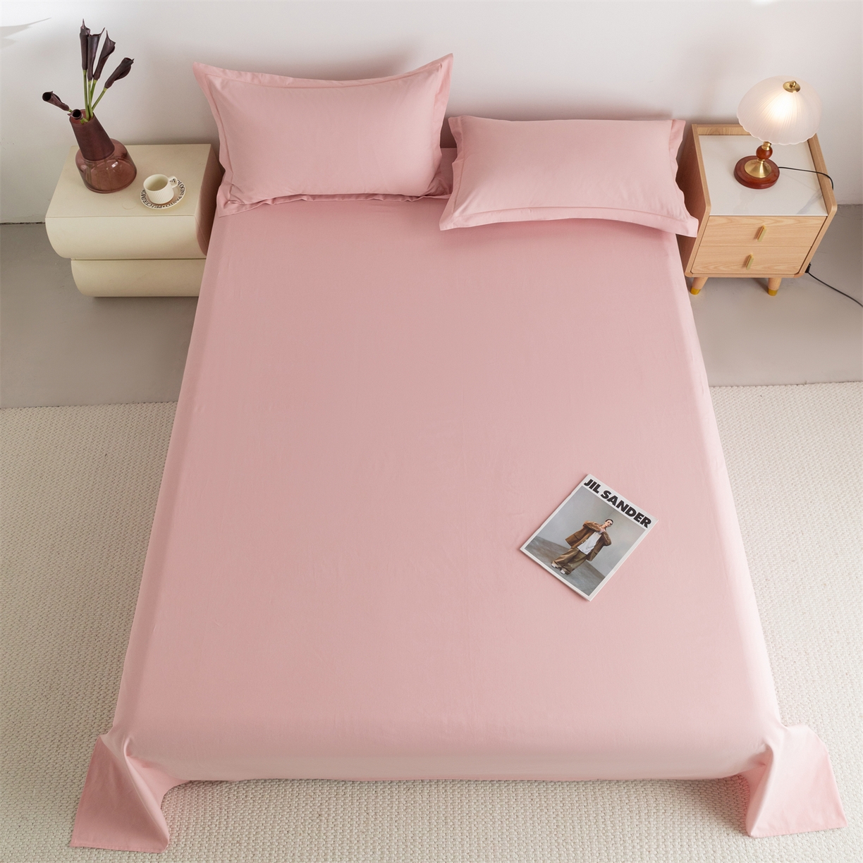 91家纺网 家纺一手货源 找家纺 宝时兰 2025新款加厚100%全棉高支高密长绒棉纯色磨毛床单纯棉单件床单-系列二【提供买家秀/可定制其他尺寸】 木槿粉