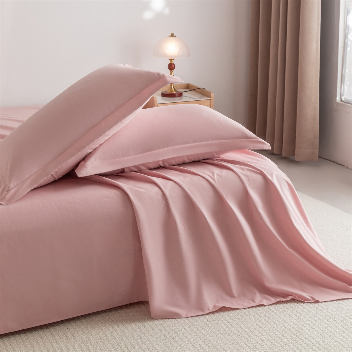 91家纺网 家纺一手货源 找家纺 宝时兰 2025新款加厚100%全棉高支高密长绒棉纯色磨毛床单纯棉单件床单-系列二【提供买家秀/可定制其他尺寸】 木槿粉