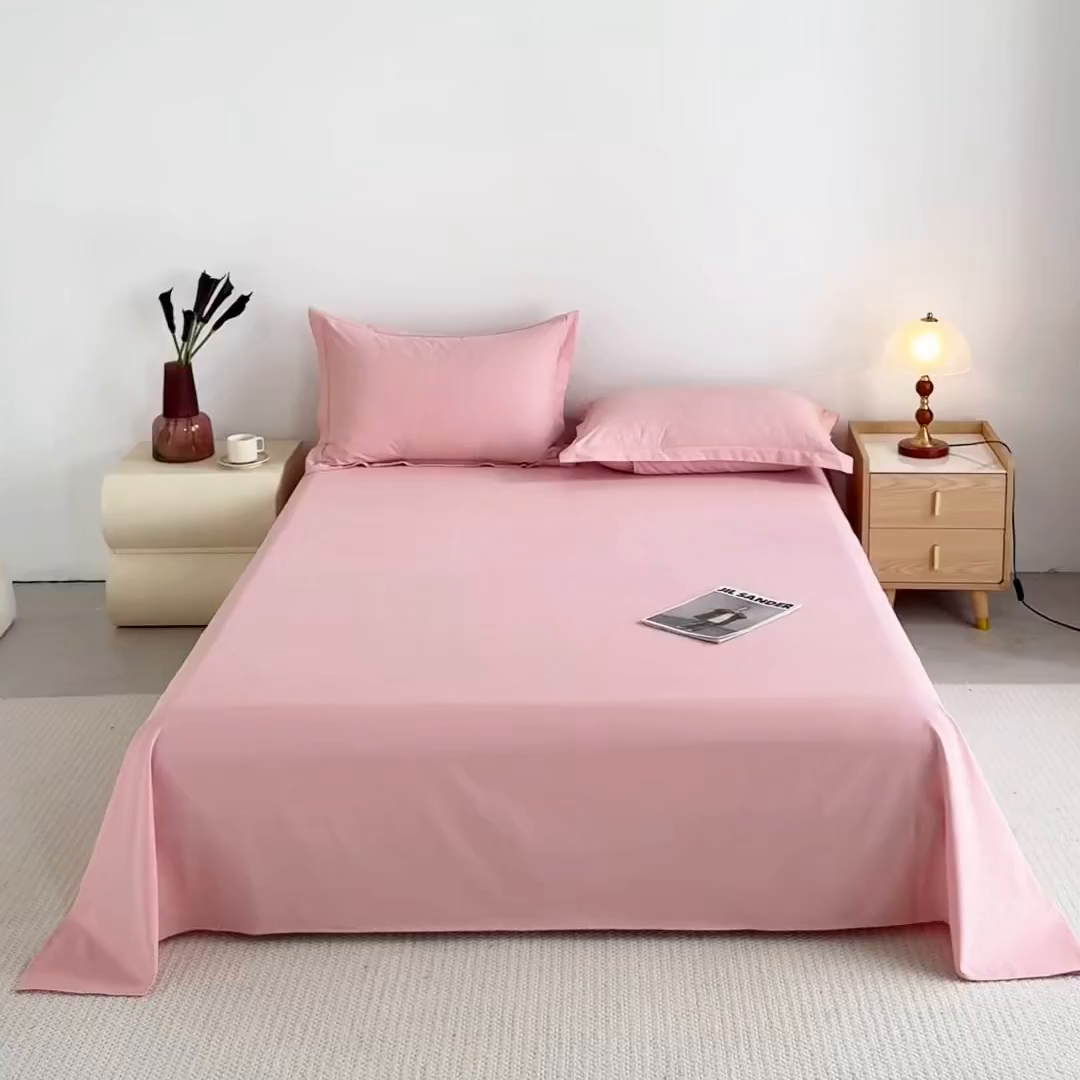 91家纺网 家纺一手货源 找家纺 宝时兰 2025新款加厚100%全棉高支高密长绒棉纯色磨毛床单纯棉单件床单-系列二【提供买家秀/可定制其他尺寸】 木槿粉