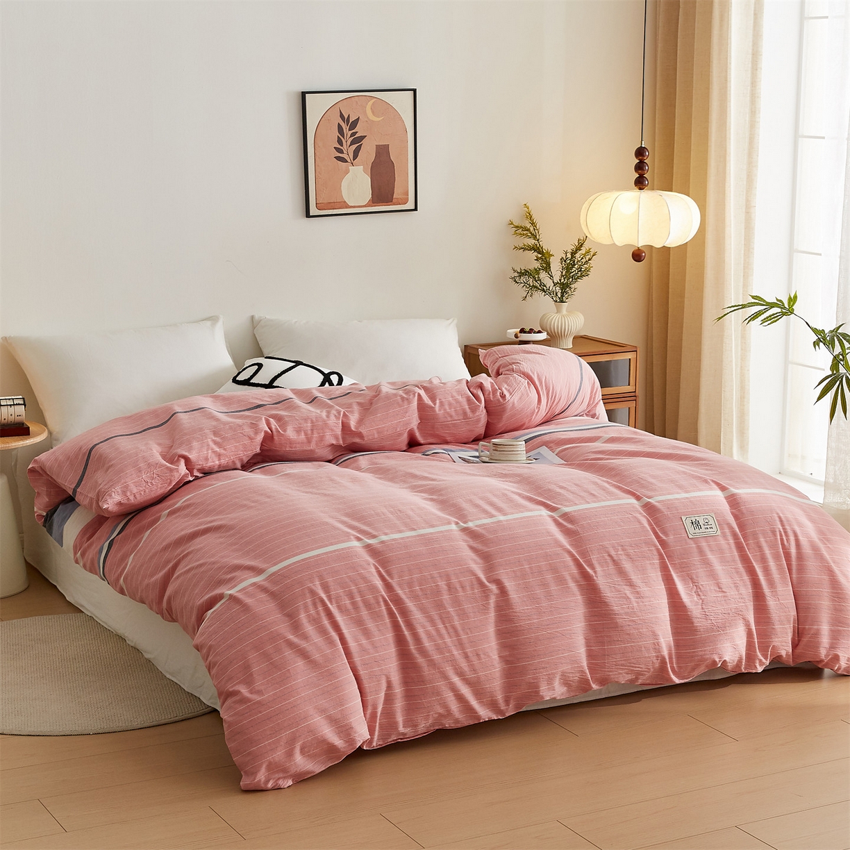 91家纺网 家纺一手货源 找家纺 凡心 2025新款可拆洗冬被被子被芯 条纹粉