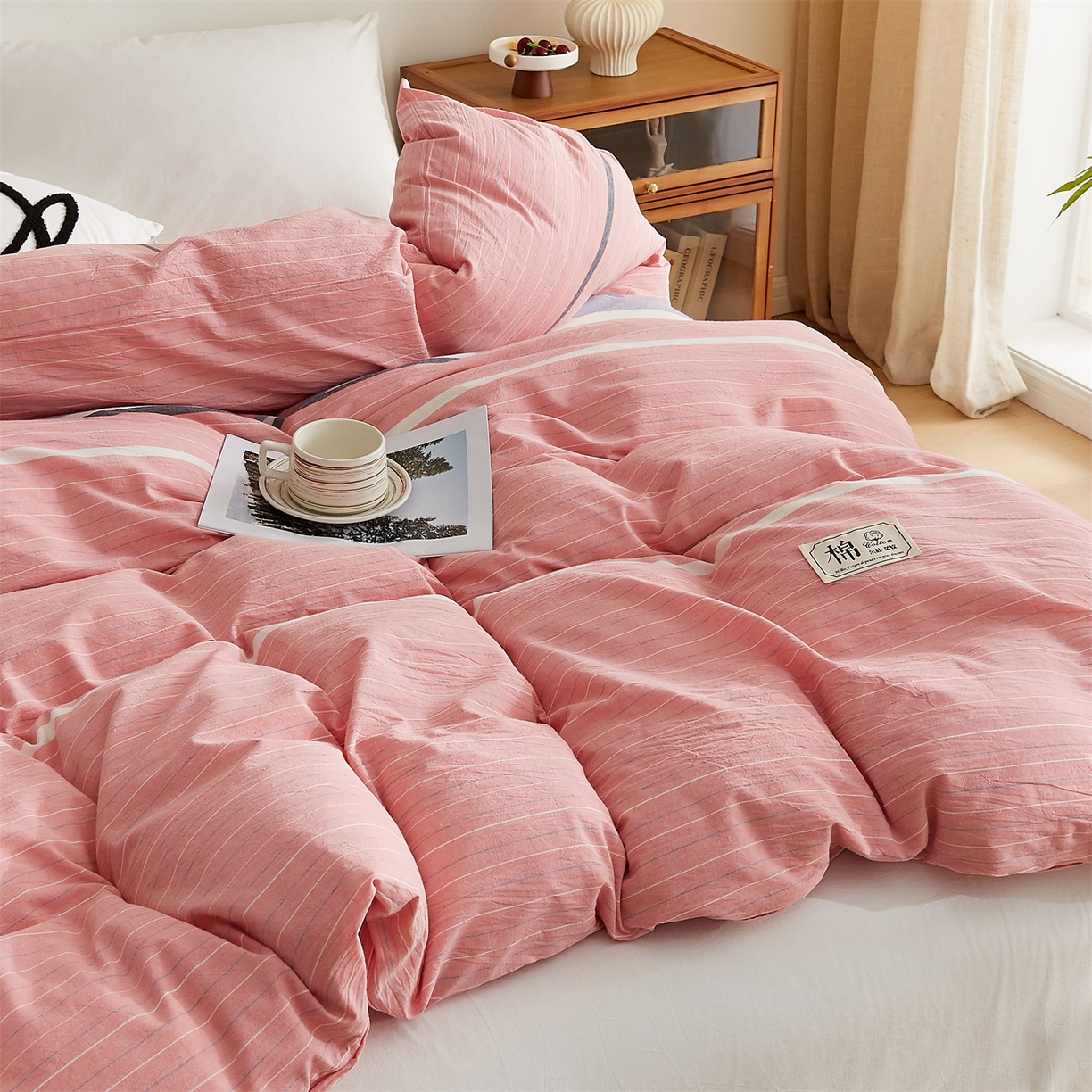 91家纺网 家纺一手货源 找家纺 凡心 2025新款可拆洗冬被被子被芯 条纹粉