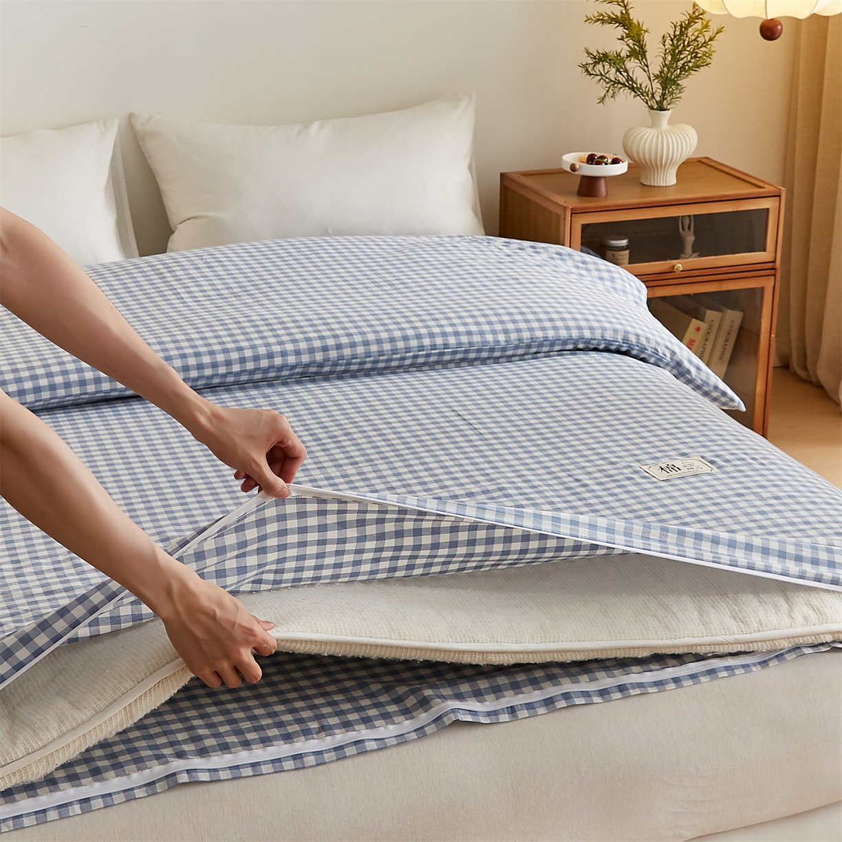 91家纺网 家纺一手货源 找家纺 凡心 2025新款可拆洗冬被被子被芯 蓝小格