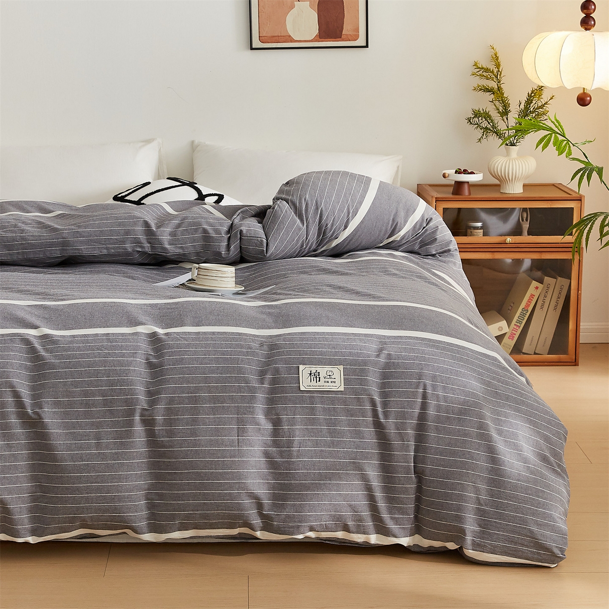 91家纺网 家纺一手货源 找家纺 凡心 2025新款可拆洗冬被被子被芯 条纹灰