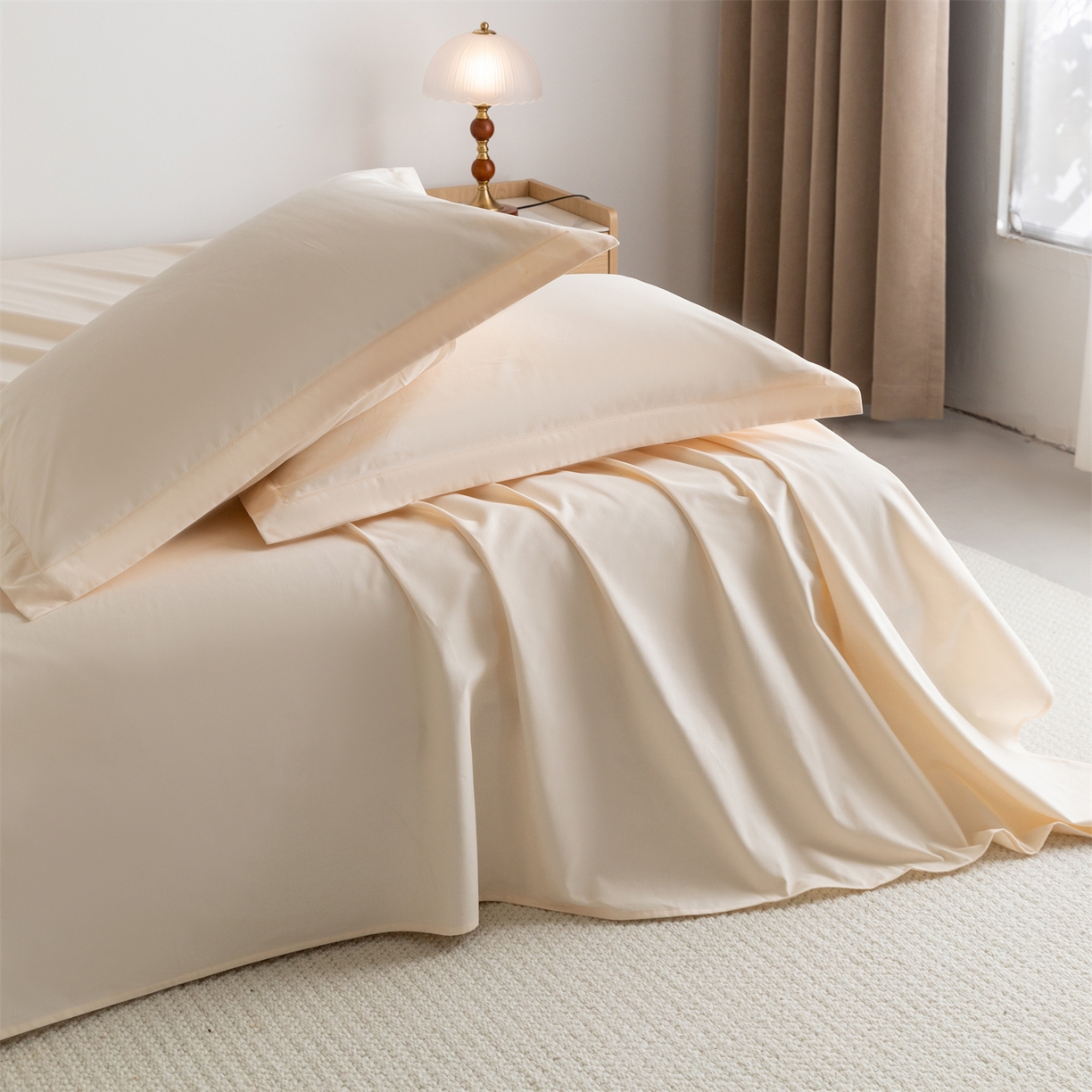 91家纺网 家纺一手货源 找家纺 宝时兰 2025新款加厚100%全棉高支高密长绒棉纯色磨毛床单纯棉单件床单-系列二【提供买家秀/可定制其他尺寸】 奶黄