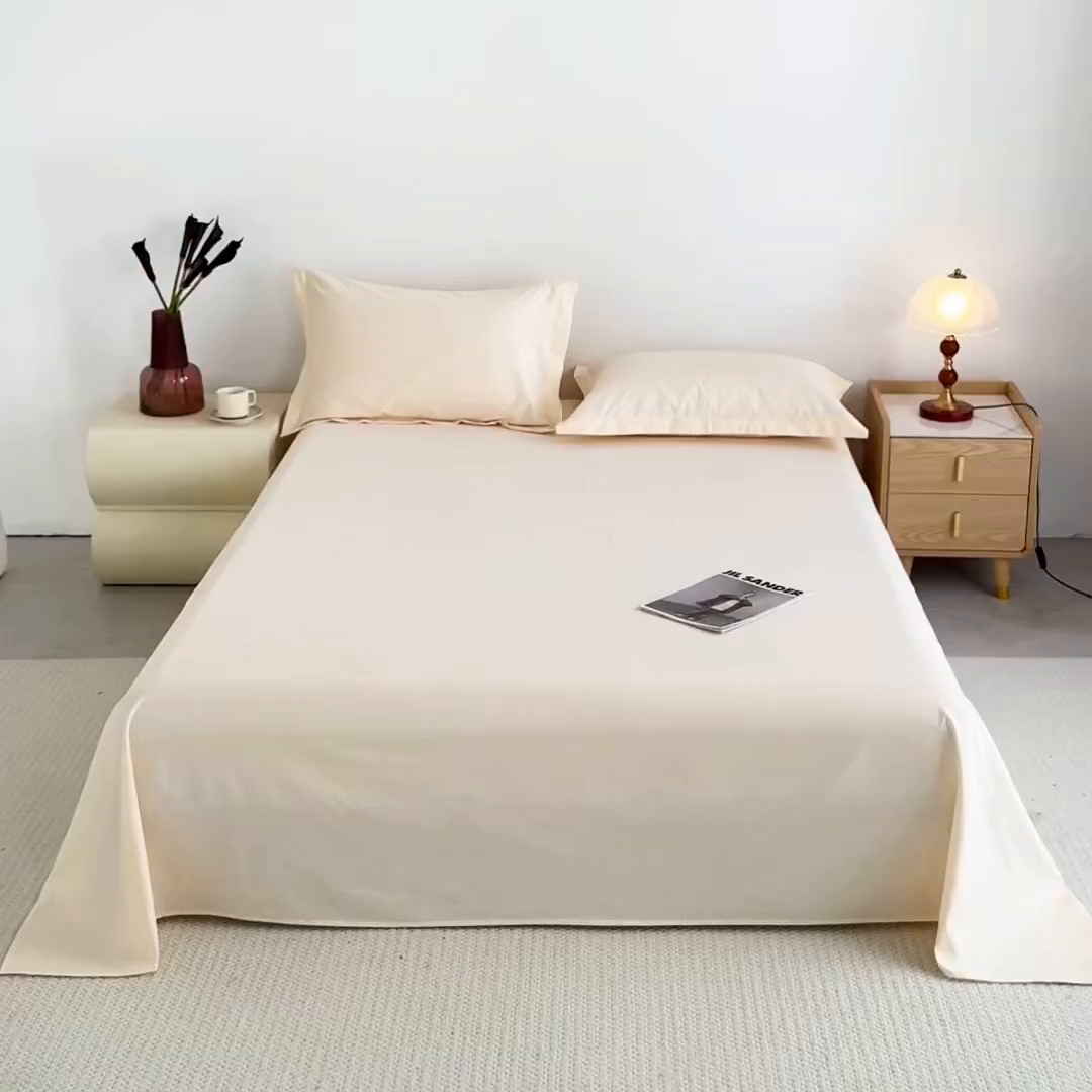 91家纺网 家纺一手货源 找家纺 宝时兰 2025新款加厚100%全棉高支高密长绒棉纯色磨毛床单纯棉单件床单-系列二【提供买家秀/可定制其他尺寸】 奶黄