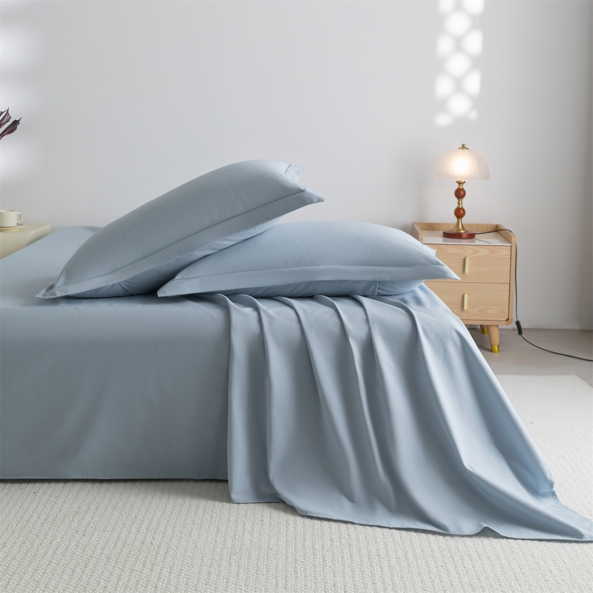91家纺网 家纺一手货源 找家纺 宝时兰 2025新款加厚100%全棉高支高密长绒棉纯色磨毛床单纯棉单件床单-系列二【提供买家秀/可定制其他尺寸】 晴山蓝