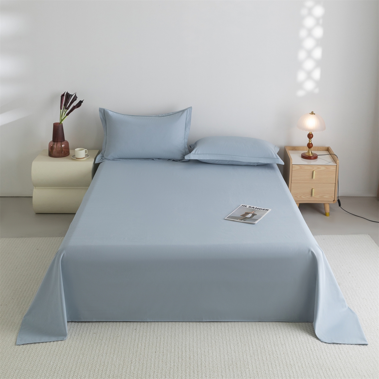 91家纺网 家纺一手货源 找家纺 宝时兰 2025新款加厚100%全棉高支高密长绒棉纯色磨毛床单纯棉单件床单-系列二【提供买家秀/可定制其他尺寸】 晴山蓝