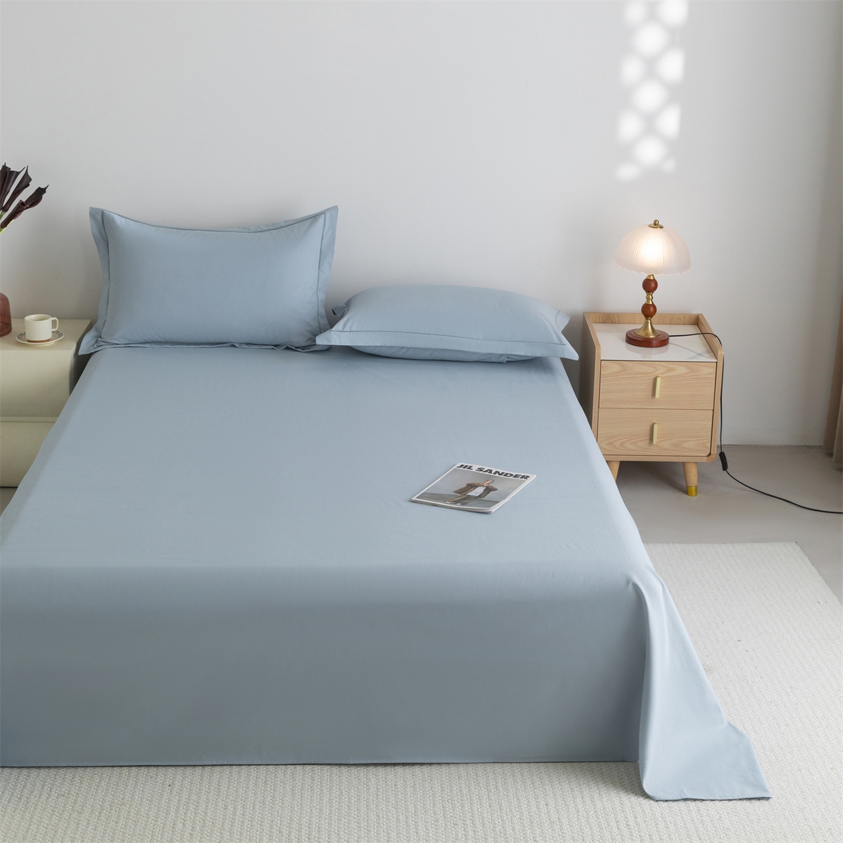 91家纺网 家纺一手货源 找家纺 宝时兰 2025新款加厚100%全棉高支高密长绒棉纯色磨毛床单纯棉单件床单-系列二【提供买家秀/可定制其他尺寸】 晴山蓝