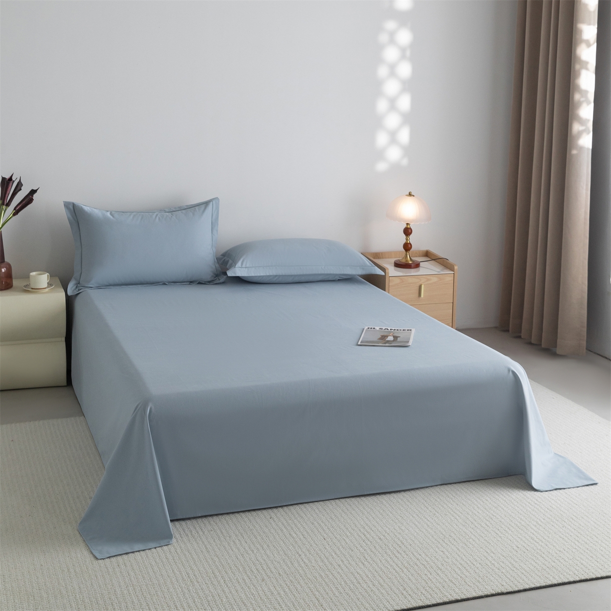 91家纺网 家纺一手货源 找家纺 宝时兰 2025新款加厚100%全棉高支高密长绒棉纯色磨毛床单纯棉单件床单-系列二【提供买家秀/可定制其他尺寸】 晴山蓝