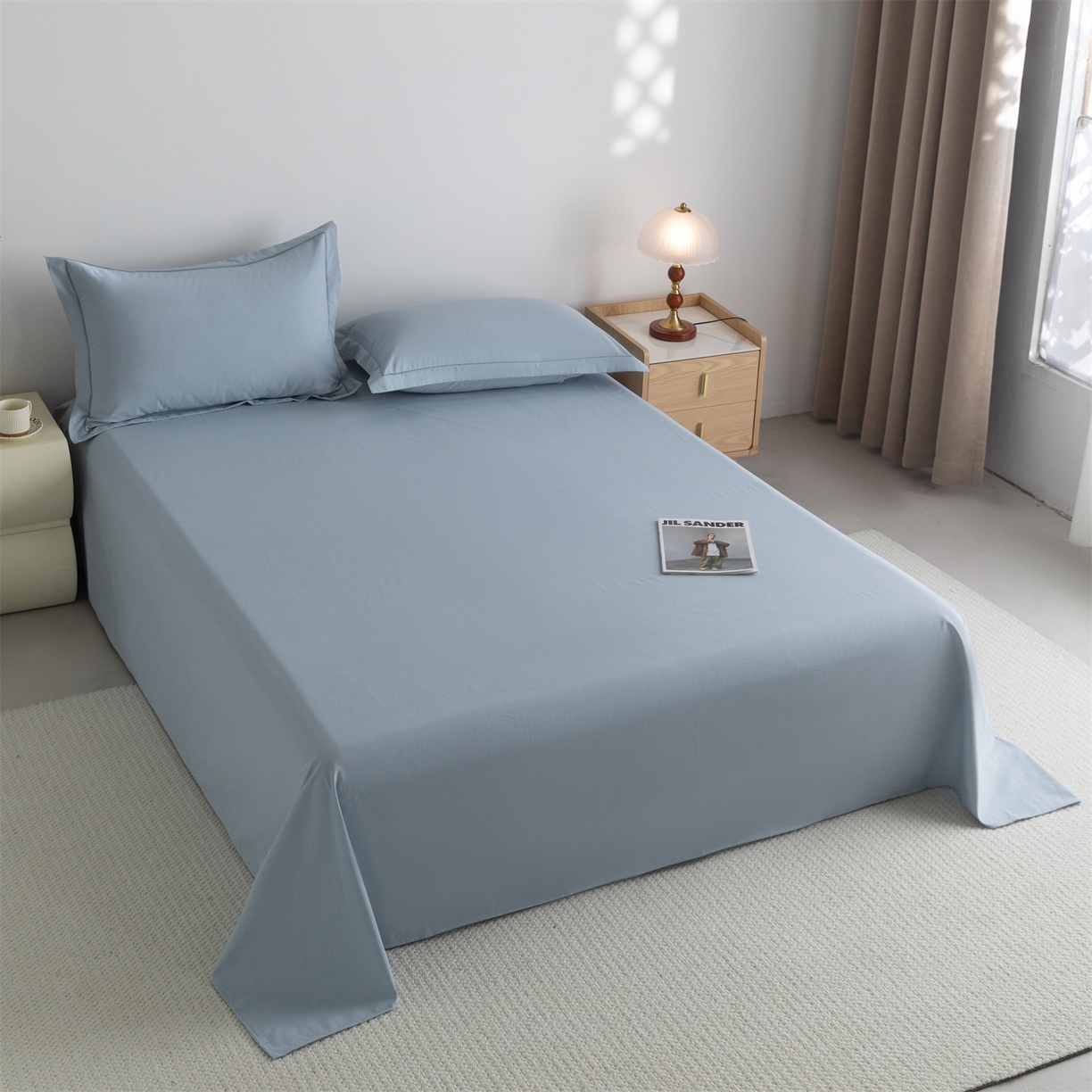 91家纺网 家纺一手货源 找家纺 宝时兰 2025新款加厚100%全棉高支高密长绒棉纯色磨毛床单纯棉单件床单-系列二【提供买家秀/可定制其他尺寸】 晴山蓝