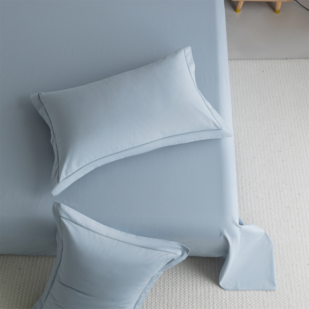 91家纺网 家纺一手货源 找家纺 宝时兰 2025新款加厚100%全棉高支高密长绒棉纯色磨毛床单纯棉单件床单-系列二【提供买家秀/可定制其他尺寸】 晴山蓝