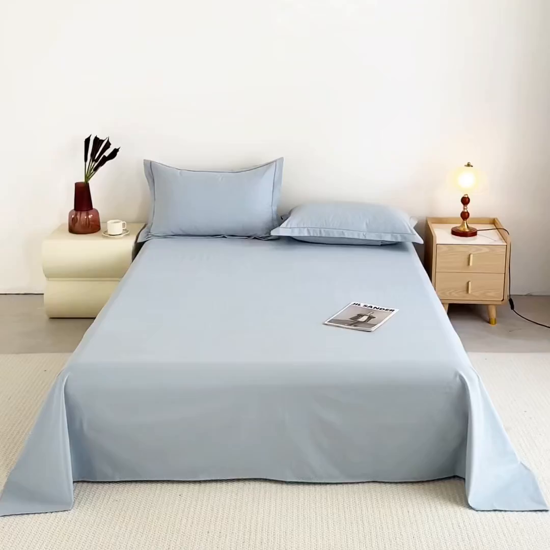 91家纺网 家纺一手货源 找家纺 宝时兰 2025新款加厚100%全棉高支高密长绒棉纯色磨毛床单纯棉单件床单-系列二【提供买家秀/可定制其他尺寸】 晴山蓝