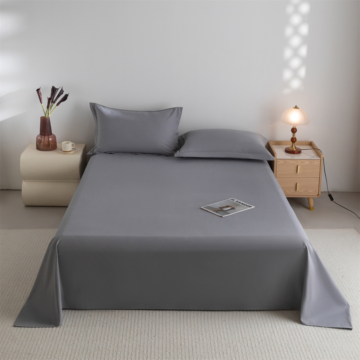 91家纺网 家纺一手货源 找家纺 宝时兰 2025新款加厚100%全棉高支高密长绒棉纯色磨毛床单纯棉单件床单-系列二【提供买家秀/可定制其他尺寸】 深空灰