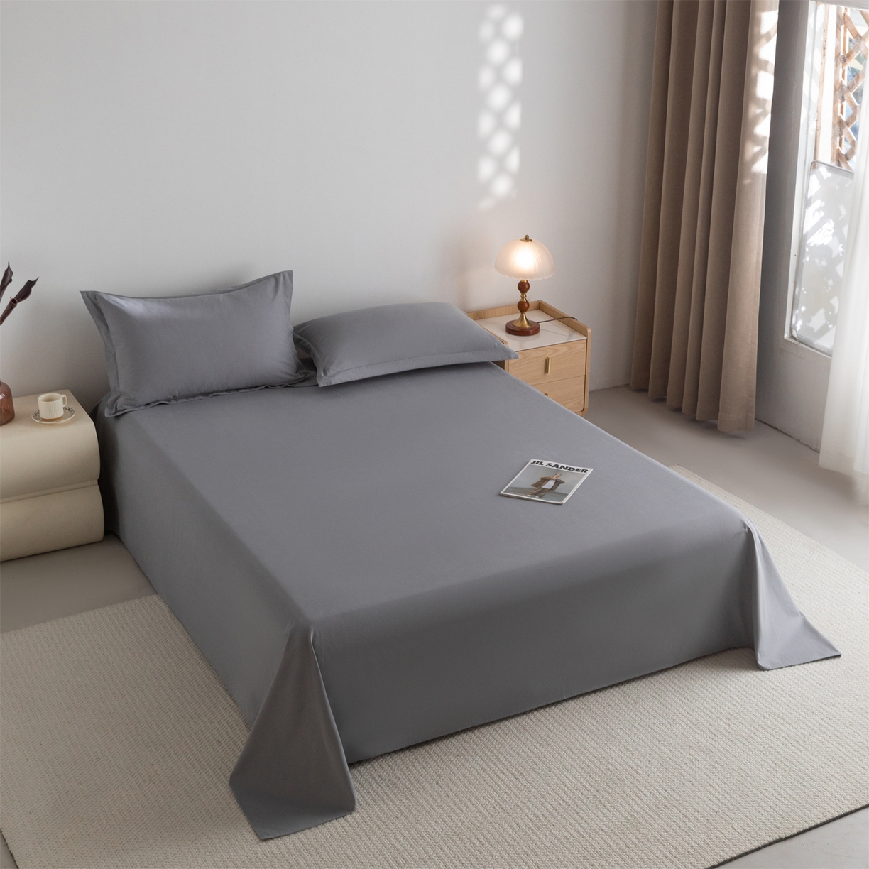 91家纺网 家纺一手货源 找家纺 宝时兰 2025新款加厚100%全棉高支高密长绒棉纯色磨毛床单纯棉单件床单-系列二【提供买家秀/可定制其他尺寸】 深空灰
