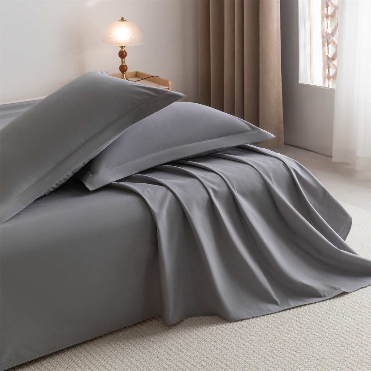 91家纺网 家纺一手货源 找家纺 宝时兰 2025新款加厚100%全棉高支高密长绒棉纯色磨毛床单纯棉单件床单-系列二【提供买家秀/可定制其他尺寸】 深空灰