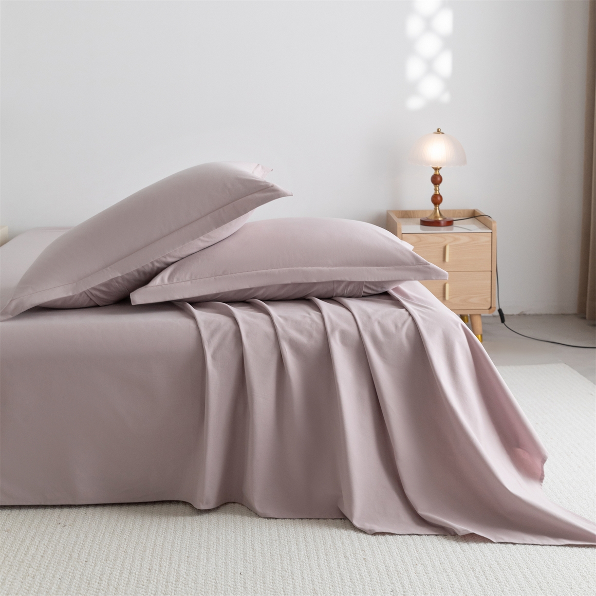 宝时兰 2025新款加厚100%全棉高支高密长绒棉纯色磨毛床单纯棉单件床单-系列二【提供买家秀/可定制其他尺寸】 烟粉紫