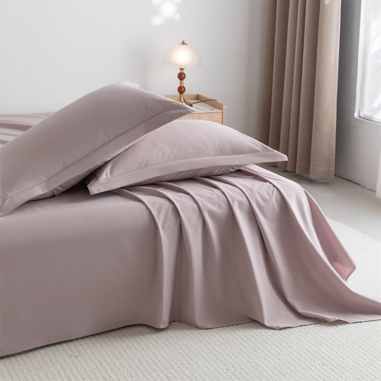 91家纺网 家纺一手货源 找家纺 宝时兰 2025新款加厚100%全棉高支高密长绒棉纯色磨毛床单纯棉单件床单-系列二【提供买家秀/可定制其他尺寸】 烟粉紫