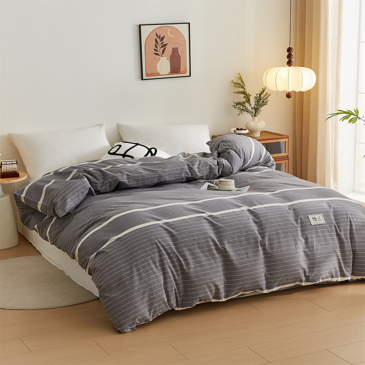 91家纺网 家纺一手货源 找家纺 凡心 2025新款可拆洗冬被被子被芯 条纹灰