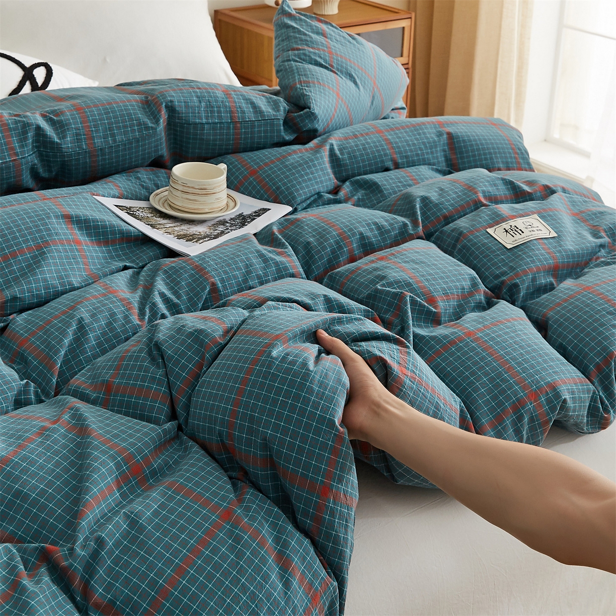 91家纺网 家纺一手货源 找家纺 凡心 2025新款可拆洗冬被被子被芯 雅格绿