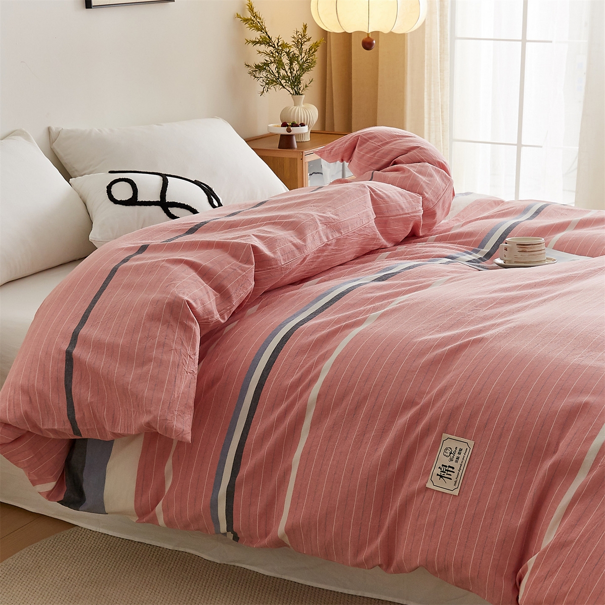 91家纺网 家纺一手货源 找家纺 凡心 2025新款可拆洗冬被被子被芯 条纹粉