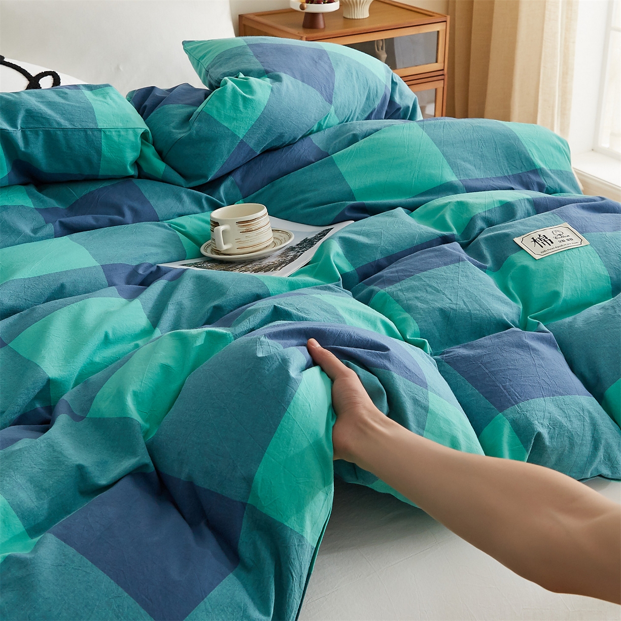 91家纺网 家纺一手货源 找家纺 凡心 2025新款可拆洗冬被被子被芯 绿大格