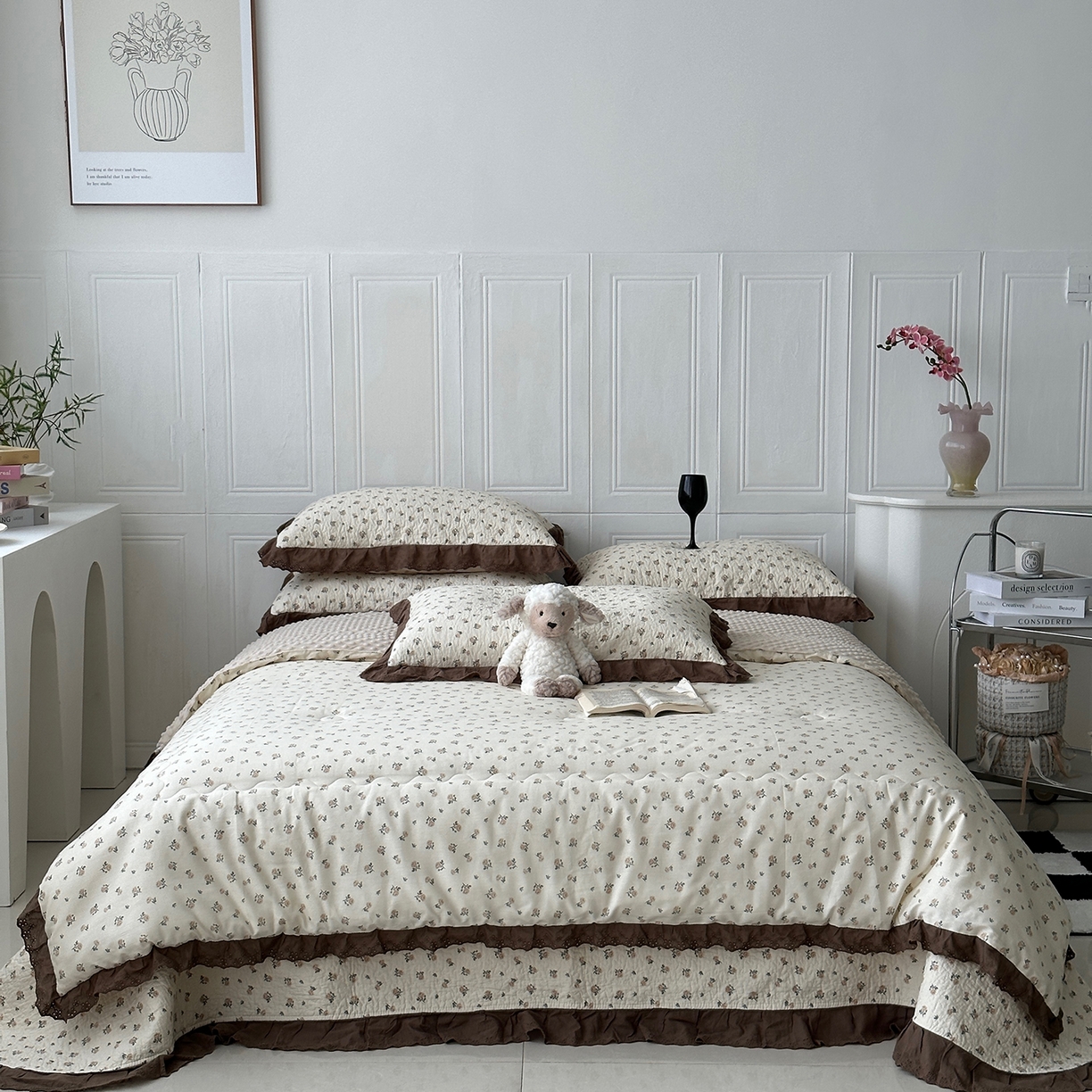 91家纺网 家纺一手货源 找家纺 佰织鑫家居 2025秋冬新品全棉法式床盖款豆豆被四件套 艾莎