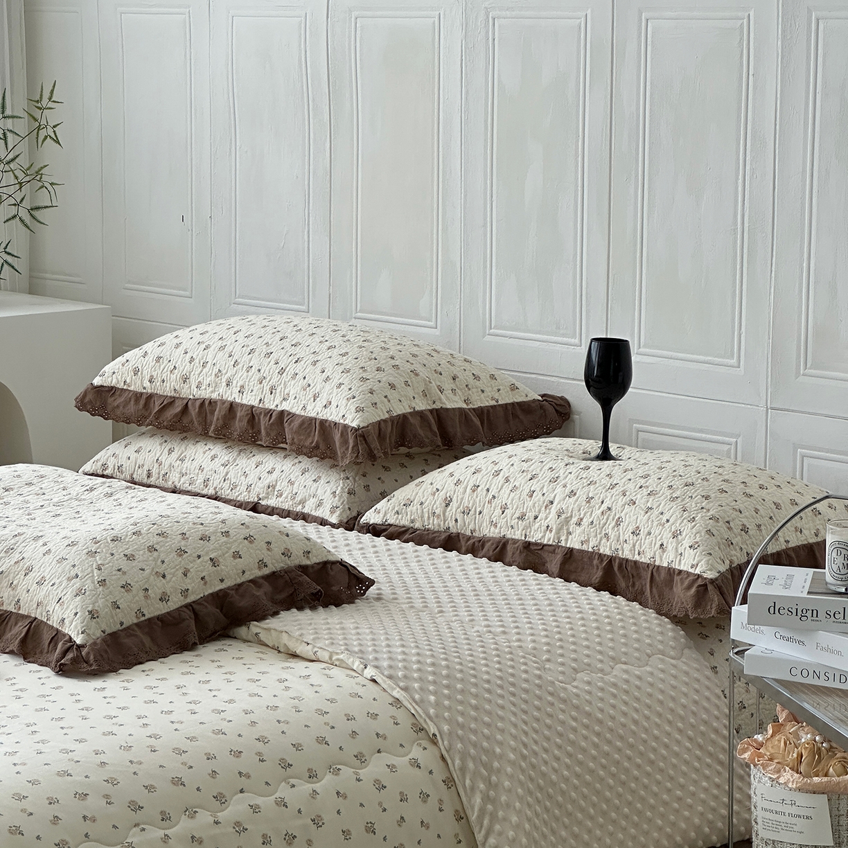 91家纺网 家纺一手货源 找家纺 佰织鑫家居 2025秋冬新品全棉法式床盖款豆豆被四件套 艾莎