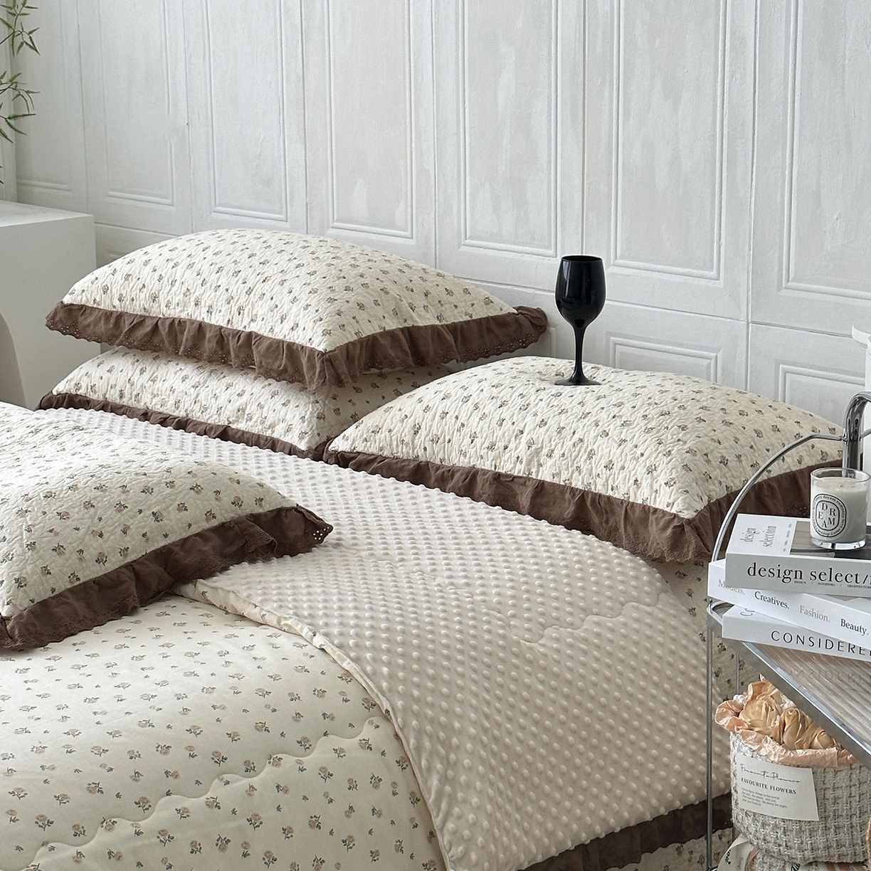 91家纺网 家纺一手货源 找家纺 佰织鑫家居 2025秋冬新品全棉法式床盖款豆豆被四件套 艾莎