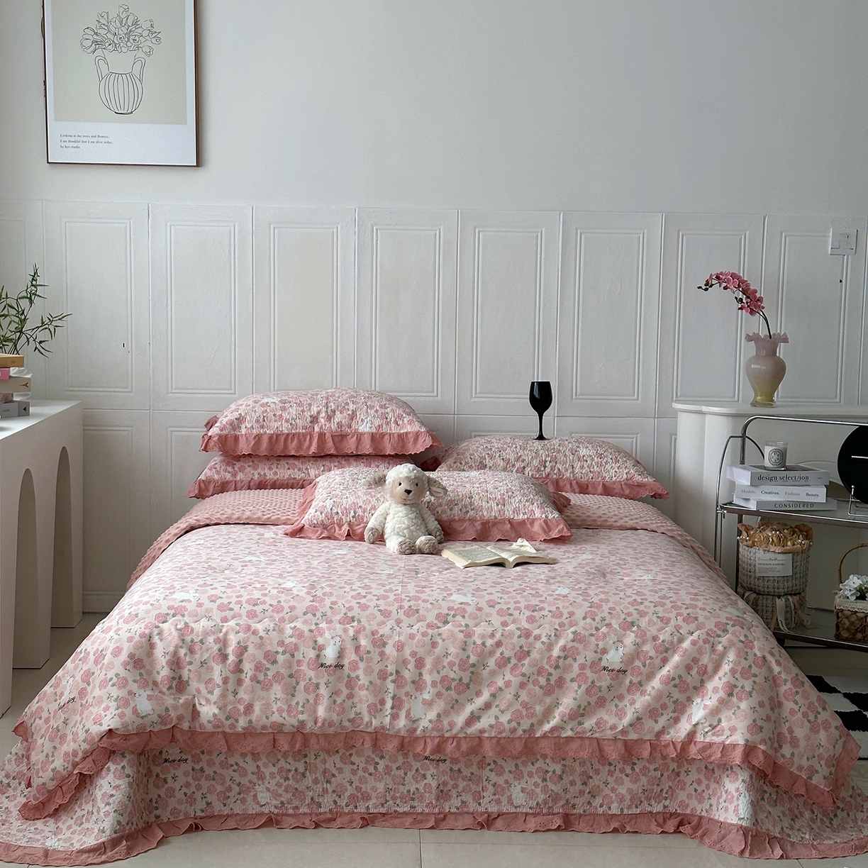 91家纺网 家纺一手货源 找家纺 佰织鑫家居 2025秋冬新品全棉法式床盖款豆豆被四件套 爱情故事