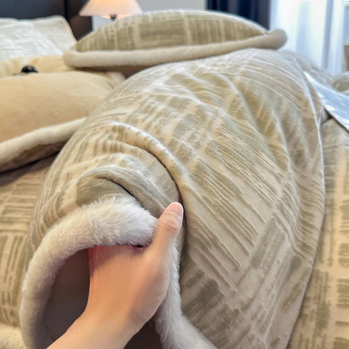 91家纺网 家纺一手货源 找家纺 涵宸家纺 2025新款雕花牛奶绒四件套 怡然居- 绿