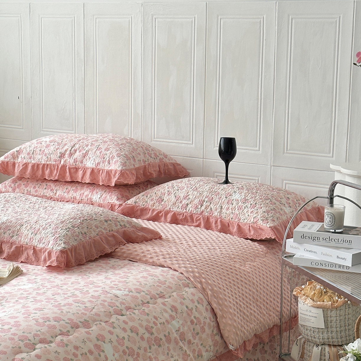 91家纺网 家纺一手货源 找家纺 佰织鑫家居 2025秋冬新品全棉法式床盖款豆豆被四件套 爱情故事