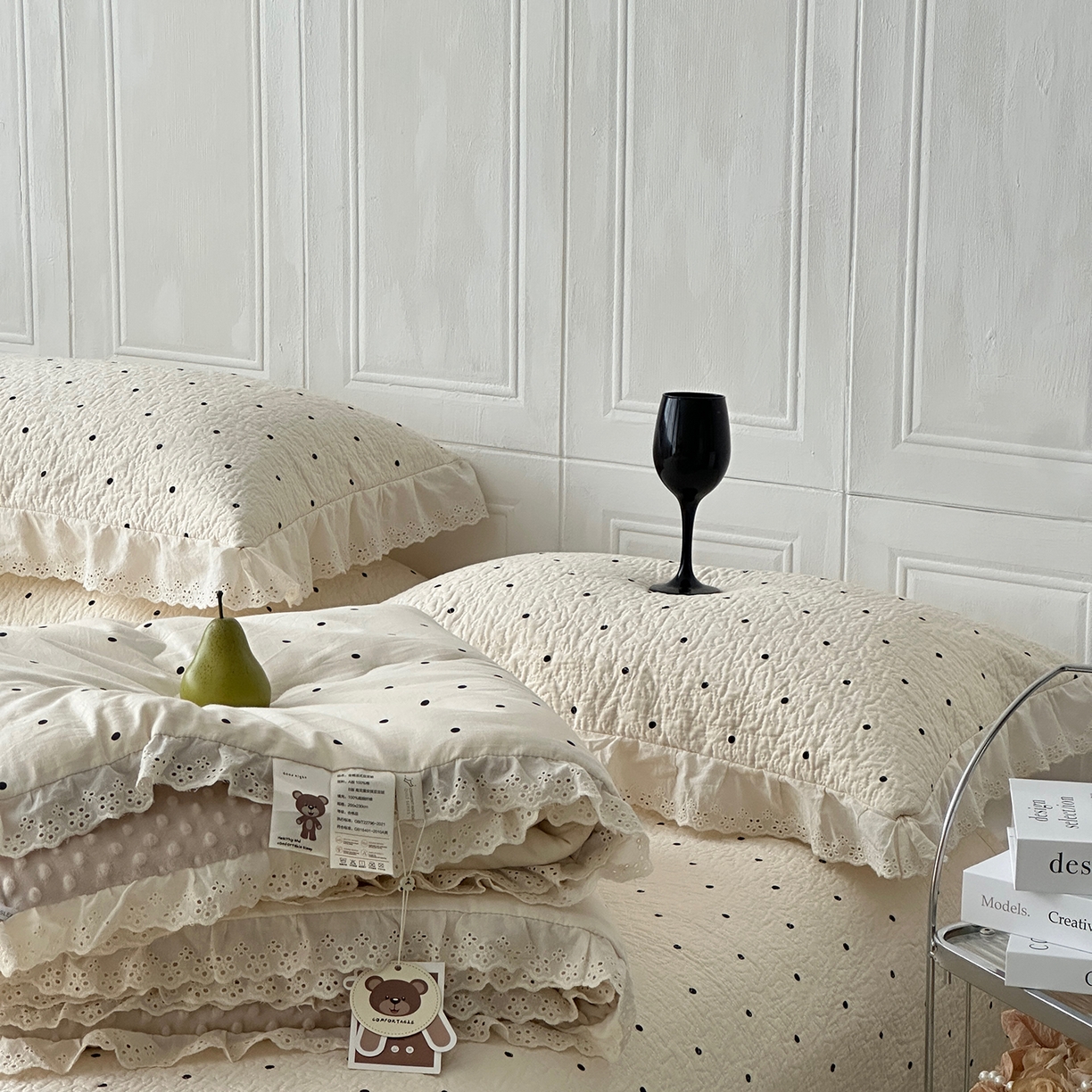 91家纺网 家纺一手货源 找家纺 佰织鑫家居 2025秋冬新品全棉法式床盖款豆豆被四件套 波点