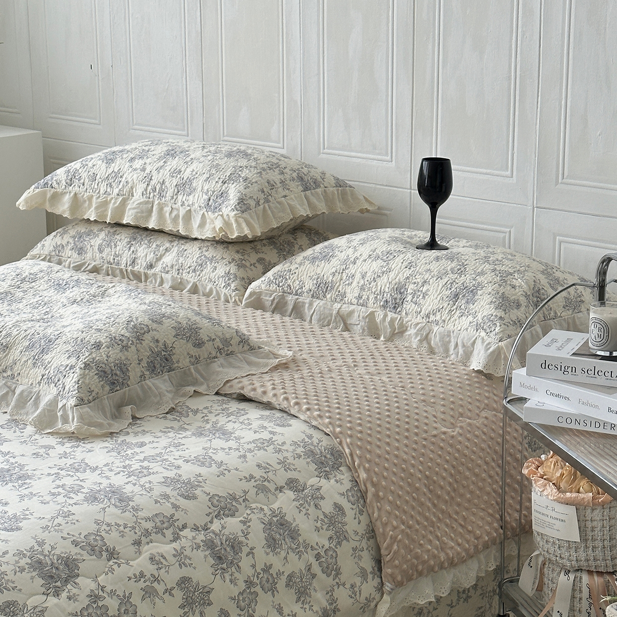 91家纺网 家纺一手货源 找家纺 佰织鑫家居 2025秋冬新品全棉法式床盖款豆豆被四件套 赫本