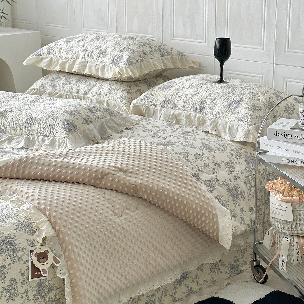 91家纺网 家纺一手货源 找家纺 佰织鑫家居 2025秋冬新品全棉法式床盖款豆豆被四件套 赫本