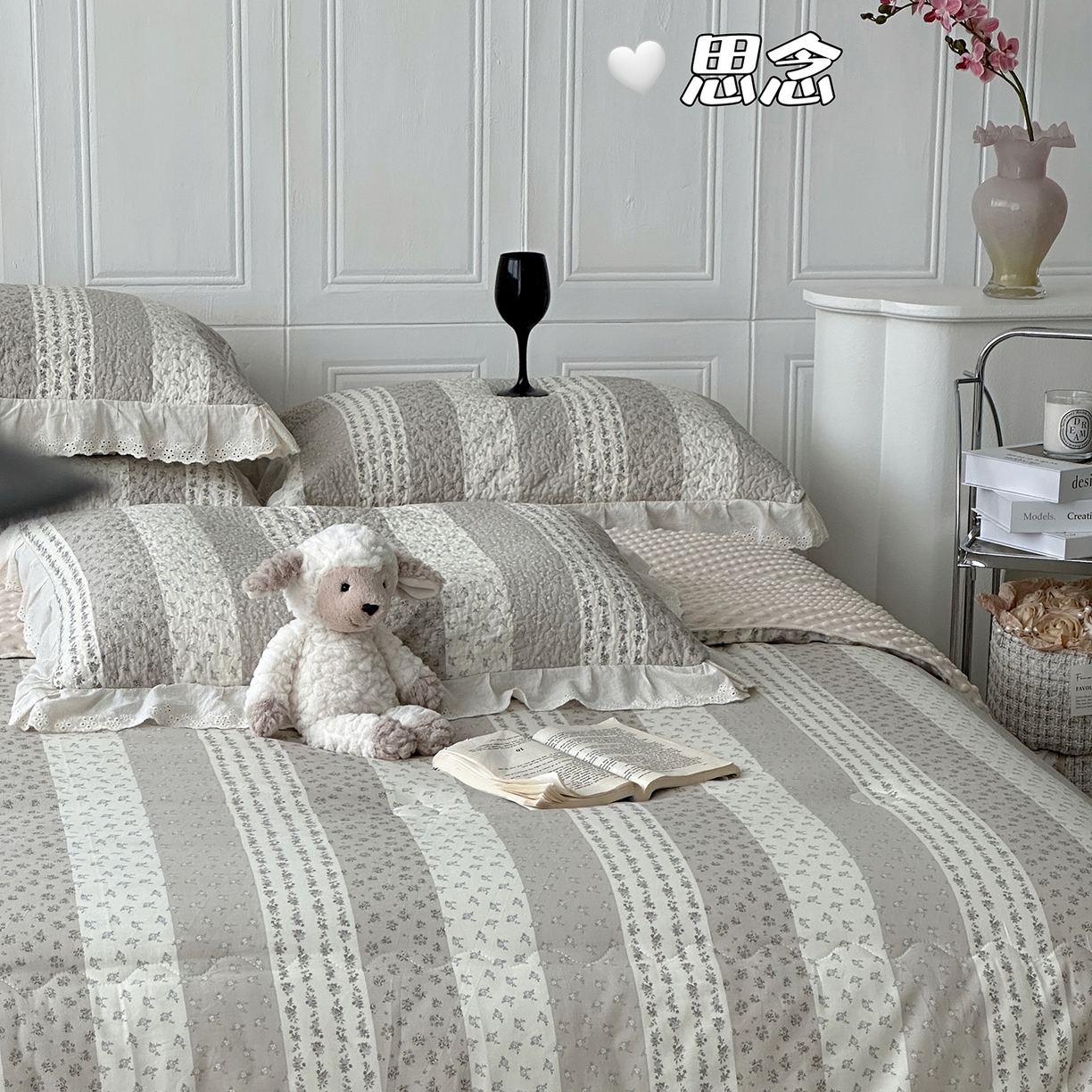 91家纺网 家纺一手货源 找家纺 佰织鑫家居 2025秋冬新品全棉法式床盖款豆豆被四件套 思念