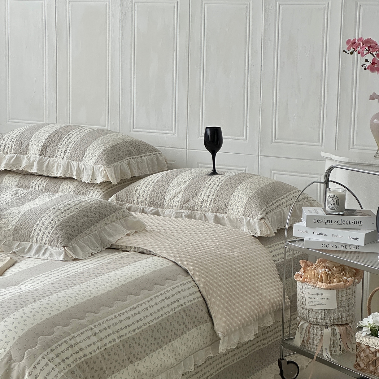 91家纺网 家纺一手货源 找家纺 佰织鑫家居 2025秋冬新品全棉法式床盖款豆豆被四件套 思念