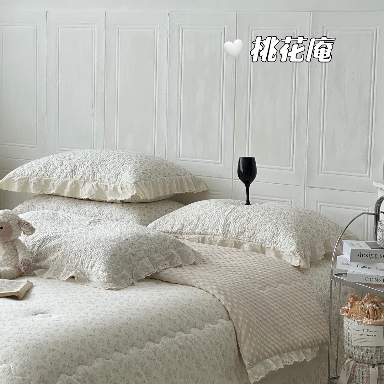 91家纺网 家纺一手货源 找家纺 佰织鑫家居 2025秋冬新品全棉法式床盖款豆豆被四件套 桃花庵