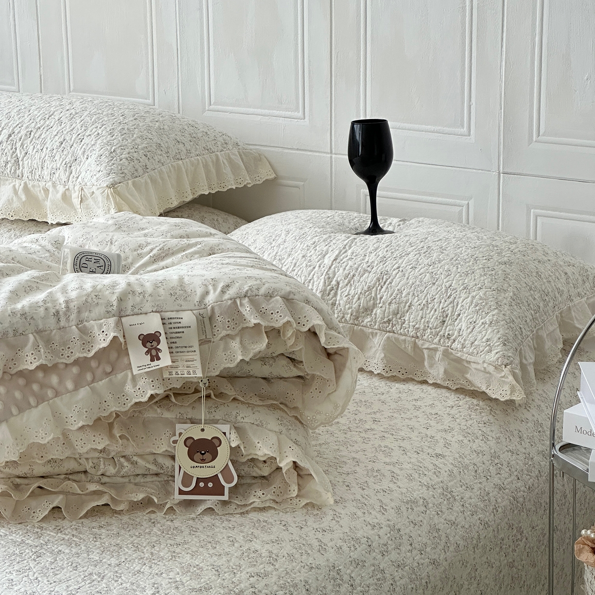 91家纺网 家纺一手货源 找家纺 佰织鑫家居 2025秋冬新品全棉法式床盖款豆豆被四件套 桃花庵