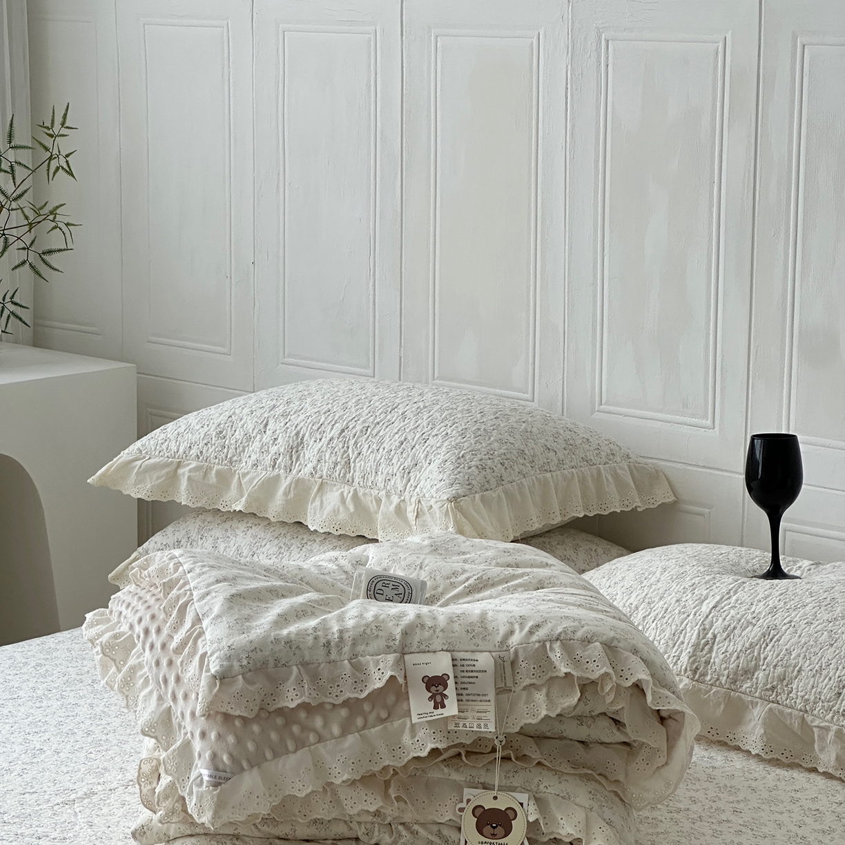 91家纺网 家纺一手货源 找家纺 佰织鑫家居 2025秋冬新品全棉法式床盖款豆豆被四件套 桃花庵