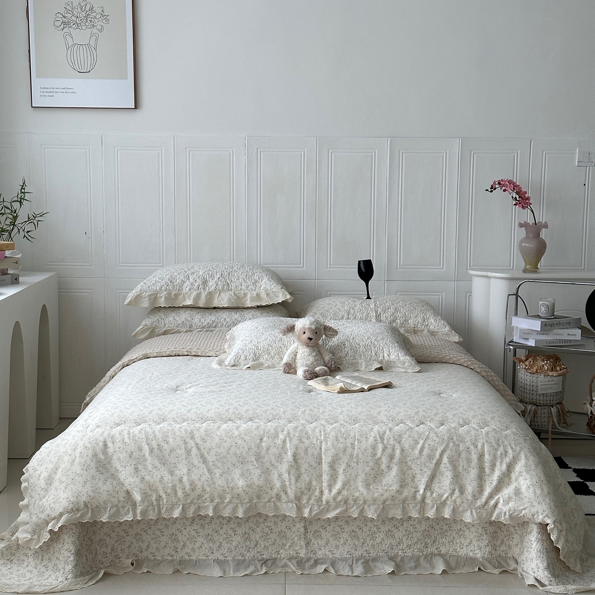 91家纺网 家纺一手货源 找家纺 佰织鑫家居 2025秋冬新品全棉法式床盖款豆豆被四件套 桃花庵