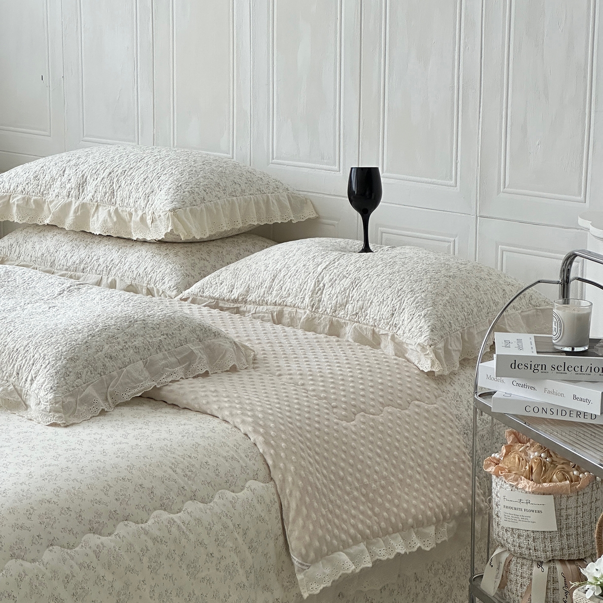 91家纺网 家纺一手货源 找家纺 佰织鑫家居 2025秋冬新品全棉法式床盖款豆豆被四件套 桃花庵