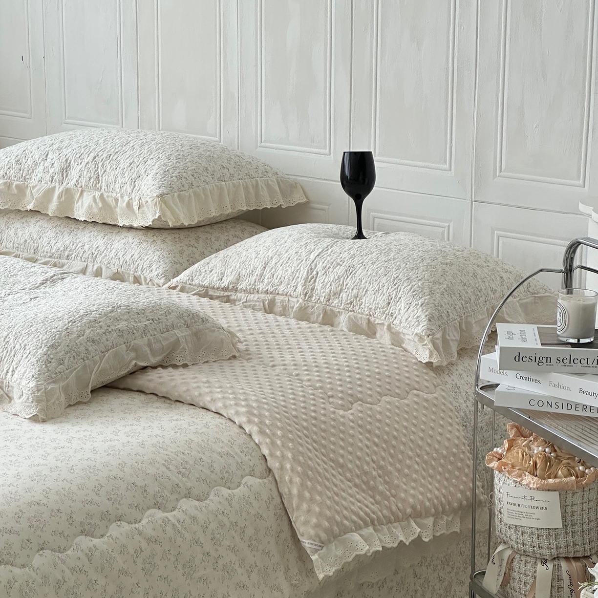 91家纺网 家纺一手货源 找家纺 佰织鑫家居 2025秋冬新品全棉法式床盖款豆豆被四件套 桃花庵