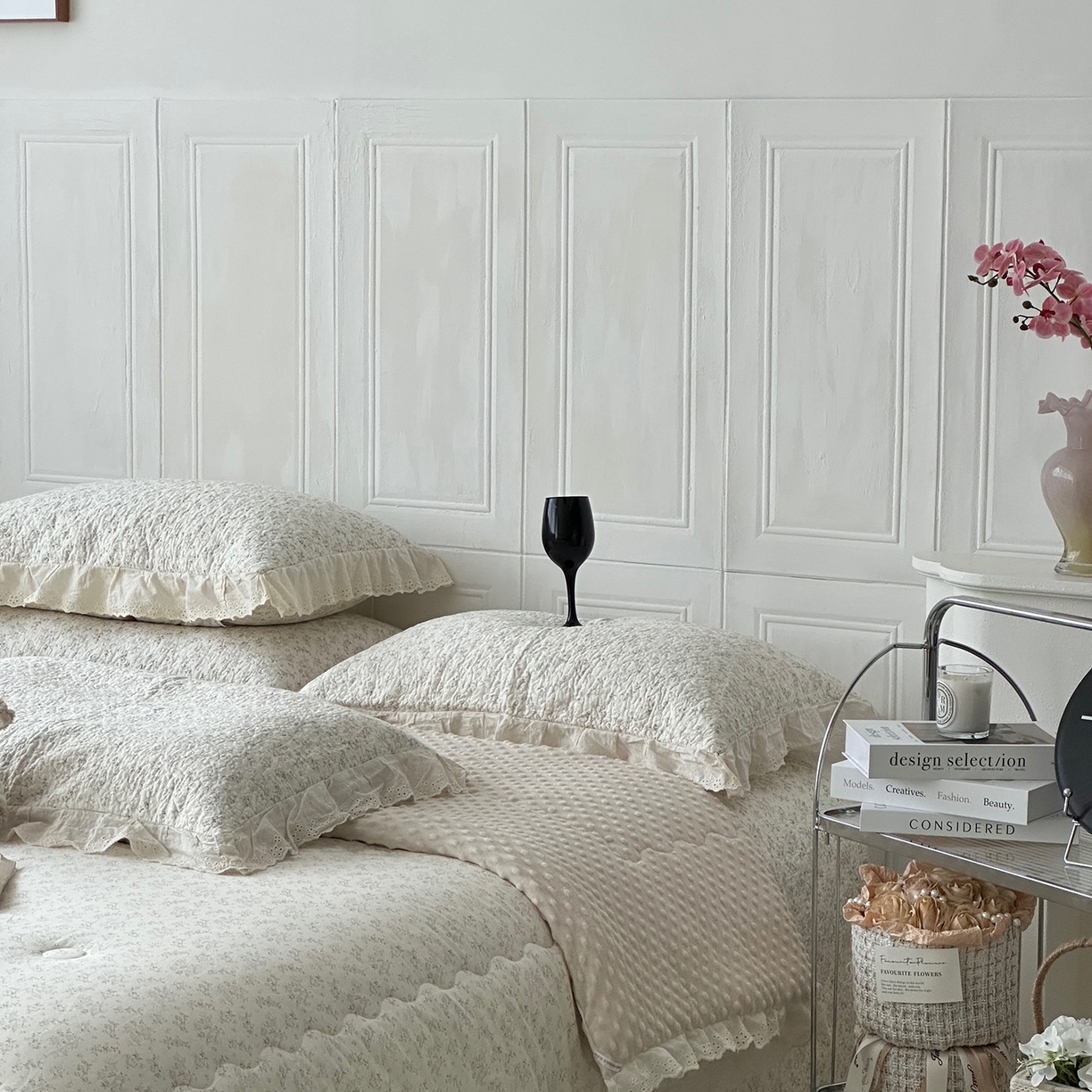 91家纺网 家纺一手货源 找家纺 佰织鑫家居 2025秋冬新品全棉法式床盖款豆豆被四件套 桃花庵